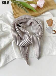 1 件纯色褶皱缎面围巾女式头巾时尚头巾头巾、发带、头带非常适合装扮您的头巾上衣 - 黑色 - 查看 9