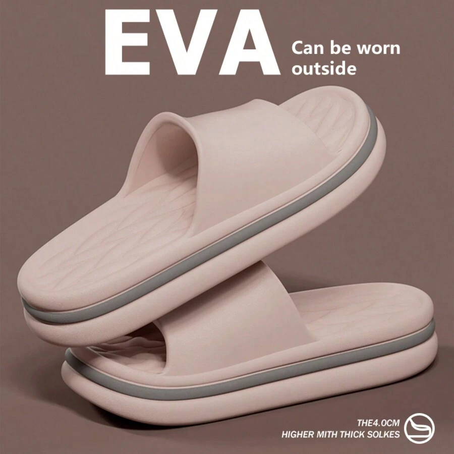 女士 EVA 软底浴室拖鞋，厚底简约情侣户外穿透气时尚沙滩凉鞋 - 粉色 - 查看 1