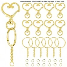 30/60/120 件弹簧心形旋转扣、金属钥匙扣开口环、龙虾扣和跳环，适用于钥匙扣、饰品、珠宝、DIY 工艺品 - 愛心扣套裝 - 查看 11