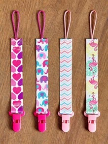 1 或 4 件/套双面花卉奶嘴夹，女婴牙胶玩具挂绳防丢失夹，奶嘴架链夹玩具，图案随机搭配 - 彩色 - 查看 2