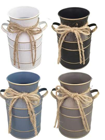 Olla de leche/jarrón de estilo europeo retro de metal, jarrón decorativo artístico a prueba de agua para mesa, adecuado para decoración del hogar, jardín exterior y cultivo de plantas, regalos de cumpleaños, graduación, decoración de habitaciones, jarrón de vidrio