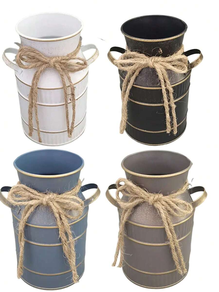 Bình đựng sữa bằng kim loại phong cách Châu Âu cổ điển, Bình hoa trang trí để bàn nghệ thuật chống thấm nước, Thích hợp trang trí nhà cửa, Trang trí sân vườn ngoài trời, Có chậu trồng cây