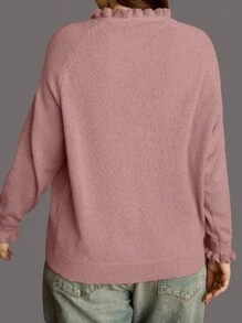 Women's Sweater Long Sleeve Button Ruffled Round Neck Elegant Knitted Spring Fall Winter KintwearPullover Top Blouse