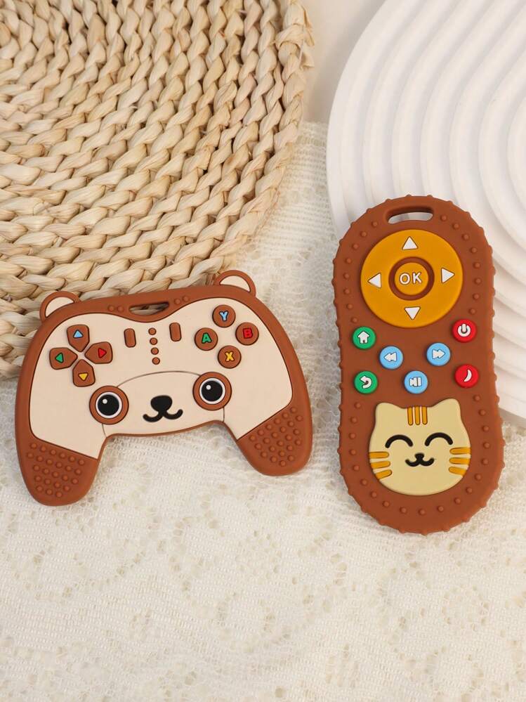2 件硅胶卡通熊猫游戏控制器出牙玩具，熊猫形状遥控出牙胶，适合 6-12 个月婴儿的益智娱乐出牙玩具，完美的感官咀嚼玩具，熊猫主题，可爱的动物出牙胶，万圣节、感恩节、圣诞节的绝佳礼物 - 熊貓遊戲手把/貓咪遙控器 - 查看 10