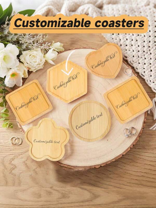 1 Stück individuell gestaltbarer Bambus Herz-förmiger Untersetzer, 10,7 cm x 9 cm - Gravieren Sie Ihren Text, schaffen Sie einen personalisierten Stil, ideal für Sportfans und Heimdekoration