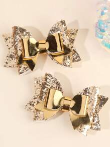2pcs/4pcs Glitter Gold & Silvery Hair Bow Clips For Girls ,Glamorous Sparkling Hair Bows ,Favor Gifts For Girls ,Alligator Clips ,Festival Party Prom Celebration Hair Barrettes ,Teens Hair Accessories ,Suitable Daily Life ,Vacation - Multicolor - View 1