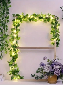 1pc Artificial Ivy Vines With Led String Lights, Green Leaf Garland Hanging Lights, For Wall, Party, Wedding, Room, Kitchen, Indoor & Outdoor Decorations (2m/5m/10m) - Green - View 13