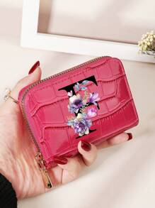 勃艮第包 Charry 红色包 酒红色包 1 件 首字母名称 A 到 Z 图案 多功能零钱包 字母图形卡夹 多卡位卡片收纳袋 信用卡 学校用品 宿舍 女士钱包 迷你钱包 钱包 卡包