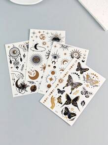 Tiebeauty 8 Sheets Metallic Gold Temporany Stickers,Snake & Sun & Yes & Moon Waterproof Stickers, Iver And Gold Fo Fake Allos Forface Body Hand Amm Neck Body Makeup - Multicolor - View 3