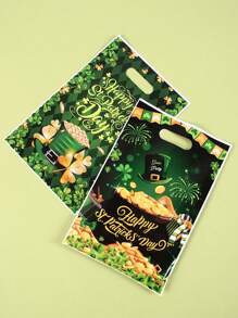 10/20/50pcs St. Patrick's Day Plastic Gift Bags With Handles, Green Lucky Shamrock Leprechaun Hat Rainbow Beer Pattern Plastic Hand-Held Gift Bag Treat Bags For Saint Patrick's Day Party Favor Supplies, St. Patrick's Day Party Gift Wrapping Supplies