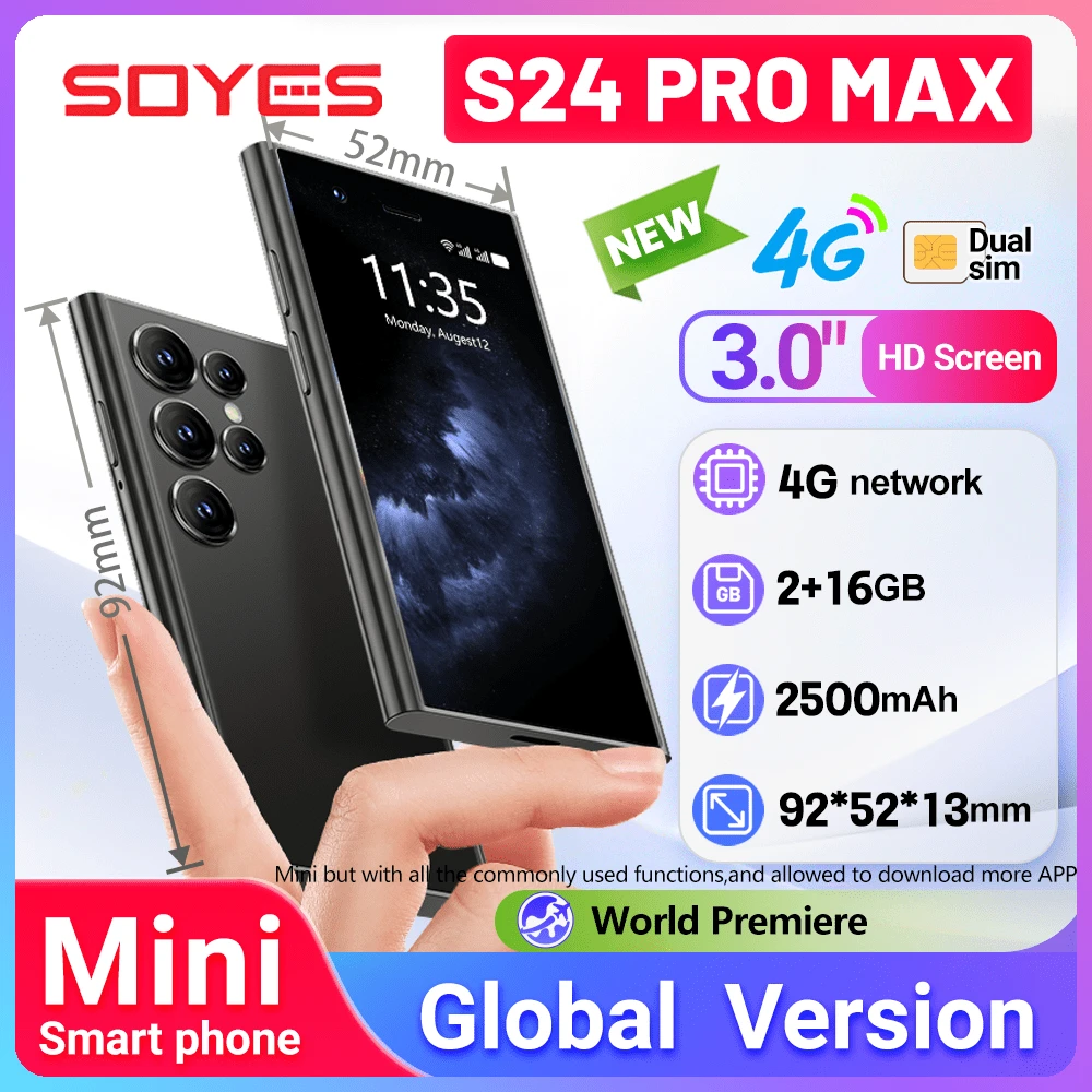SOYES S24 Pro Max Mini 4G LTE Mini Smartphone 2500mAh 2GB RAM 16GB ROM 3" Display 5MP Camera Dual SIM With Play Store