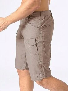 Men's Tactical Cargo Shorts - Summer Quick Dry Workout Shorts With Multi-Pockets, 100% Polyester, Non-Stretch Fabric - Màu Khaki - Xem 5