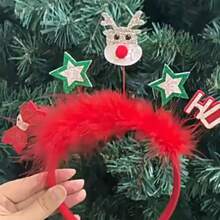 Christmas Elk Star Headband Gnome Hair Hoop Hair Accessories Women Girls Hair Band Party Favors Decorations - Watermelon Red - View 5