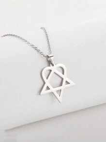 1pc Fashionable Stainless Steel Geometric Triangle & Heart Shaped Necklace