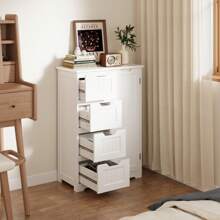 Asofer Freestanding Bathroom Cabinet, White Bathroom Cabinet With Adjustable Shelves And 4 Drawers For Bathroom And Living Room, 30 X 60 X 85 Cm - 白色 - 查看 8