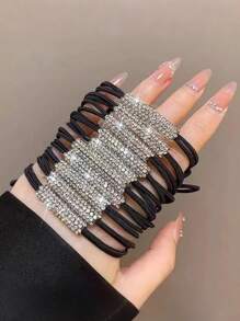 10 pezzi Elastici per capelli neri con cristalli per donne, ad alta elasticità, non dannosi, alla moda, adatti per qualsiasi look, fermacode per coda di cavallo, accessori per capelli semplici e versatili per uso quotidiano, elastici per capelli, corde per capelli, bobine per capelli
