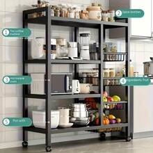 4-Layer Rolling Metal Storage Cart With Wheels – Multi-Purpose Organizer For Kitchen, Home, Office, And Dormitory – Black Paint Surface, Ideal For Storing Fruits, Vegetables, Tableware, Etc., Food Storage Room Organizer And Storage Rack