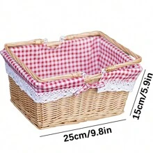 方形藤条野餐篮，椭圆形藤条野餐篮，水果篮，手工编织藤条手提篮，用于野餐、购物、储存、礼品、水果和蔬菜等，方便储存，简单便携，适合度假 - 方形 - 查看 16