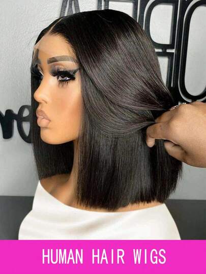 Peruca curta Bob Bone reta 13X4 Lace Frontal Remy Cabelo Humano Pré-arrancado Bob Lace Front Wig Cabelo Humano para mulheres