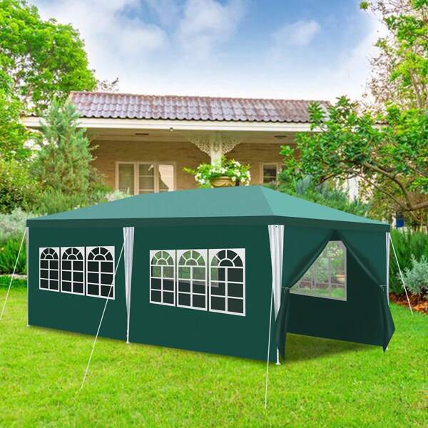Herrselsam Pavillon de réception 3x6m avec 6 panneaux latéraux Tente de jardin Protection UV Chapiteau stable Pavillon de jardin étanche avec fenêtres, piquets inclus, pour camping de jardin, vert