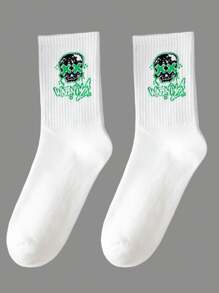 5 Pairs Of Random Men's Striped Cartoon Printing Pattern, Simple Street Fashion Retro Soft And Comfortable Casual Socks, Suitable For Home Leisure Or Outdoor Sports Wear - Black and White - View 9