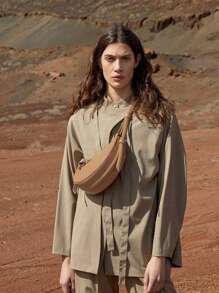 Niche Design Poleno Crescent Bag New Genuine Leather High-End Underarm Bag Single Shoulder Crossbody Saddle Bag Ladies Crescent Bag, PU Leather Crescent Bag, Single Shoulder Crossbody Bag Wallet Handbag Casual Dumpling Bag - 日落黃 - 查看 2