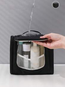 1PC Fashionable Simple Hook Toiletry Bag Travel Portable Storage Bag Big Ear Hanging Double Open Cosmetic Bag Thickened Large Capacity Waterproof Toiletry Bag Triple Zipper Travel Home Cosmetic Bag Travel Goods Finishing Bag Lipstick Skin Care Products Cosmetics Toiletries Storage Bag Multi-Functional Makeup Tool To Store The Beauty Bag - Black - View 6