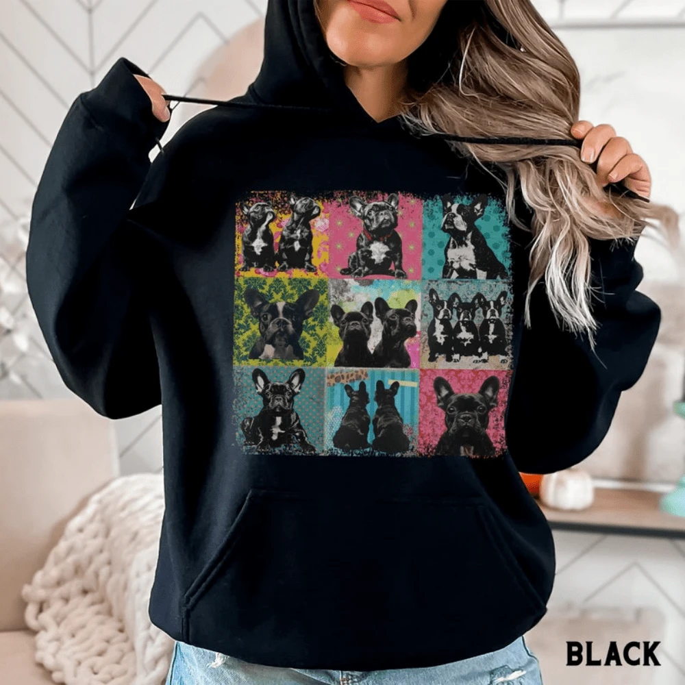 French Bulldog Mama Sweatshirt Frenchie Mom Women's Hoodies Retro Frenchie Dog Mom Crewneck Sweater - Black - View 1