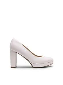 Women's Court Pumps Closed Round Toe Chunky High Heels Platform Work Elegant Comfortable Dress Shoes - 白色 - 查看 5