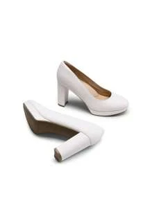 Women's Court Pumps Closed Round Toe Chunky High Heels Platform Work Elegant Comfortable Dress Shoes - 白色 - 查看 7