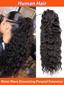 Water Wave Ponytail Extensions Drawstring Ponytail Natural Black Color Human Hair With Clip Thick Ponytail Hair - SNatural - View 7