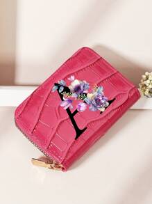 勃艮第包 Charry 红色包 酒红色包 1 件 首字母名称 A 到 Z 图案 多功能零钱包 字母图形卡夹 多卡位卡片收纳袋 信用卡 学校用品 宿舍 女士钱包 迷你钱包 钱包 卡包