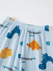 2pcs Young Boy Cartoon Dinosaur Print Casual Short Sleeve Home Outfit, Summer Lightweight - Baby Blue - View 7