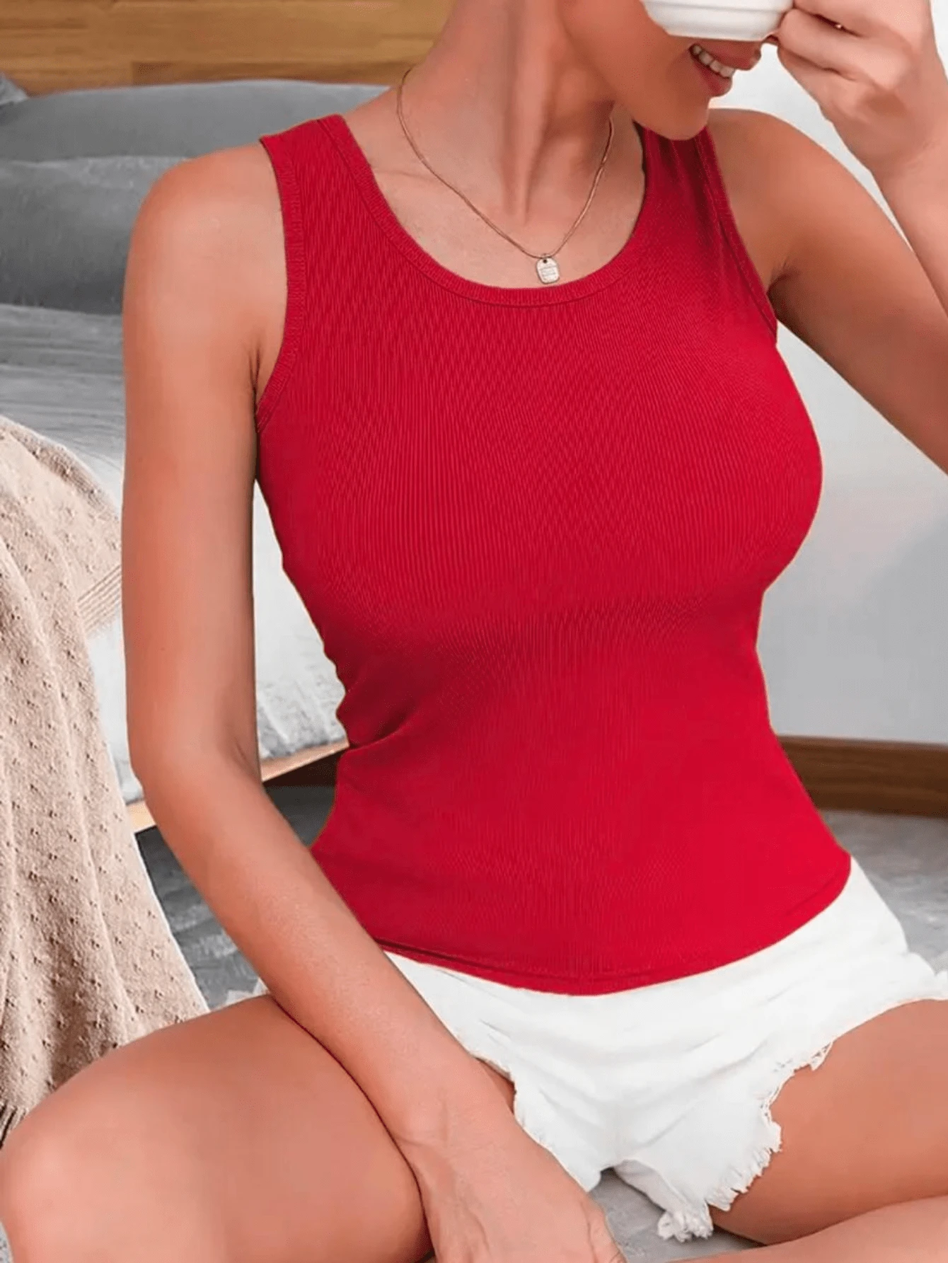 Tank Top Blouse With Thick Back Racerback Style - 紅色 - 查看 1