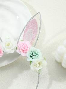 Cute 3D Flower Bunny Ear Headband, Easter