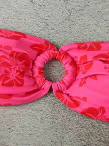 Conjunto de bikini con estampado floral oficial de polo y fruncido