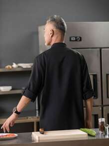 1pc Men's Premium Chef Shacket, Gray Trim With Hidden Buttons, Work Uniform For Hotel, Restaurant, Cafe, Bakery, And Beverage Shop