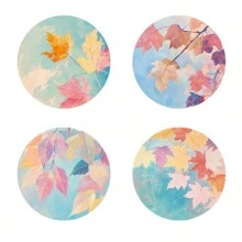 4pcs Set Iridescent Dreamy Watercolor Design Wooden Coasters - Faux Wood Drink Coasters, Desk Protection, Retro Cork Bottom Coasters, 3.94 Inches Diameter