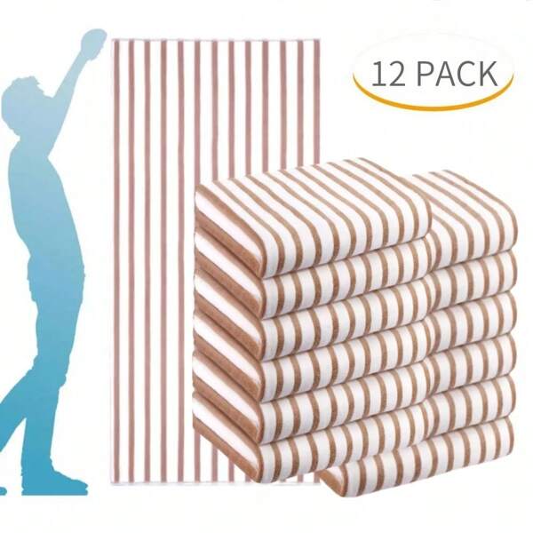 12Pack Oversized Beach Towel, Super Absorbent Microfiber Cabana Striped Beach Towels Set, Large Size 27''x55'', Windproof & Sunscreen, Perfect Gift For Men, Women, Girl, Boy, Beach Party, Dry Travel, Camping, Beach Accessories, Summer Essential Gift For Vacation Easter Day Father Day Mother's Day