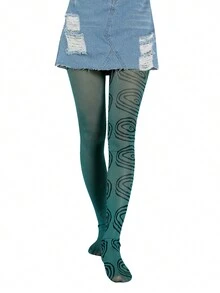 Ladies Summer Autumn Long Stockings, Girls Creative Heart/Floral/Cloud/Plaid Printing Tight Leggings Elastic Render Pants - Màu xanh lam - Xem 3