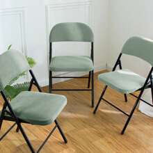 Folding Dining Chair Seat And Back Cover Set Solid Color Jacquard Stretch Chair Slipcover Home Decoration - Light Green - View 5