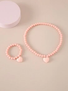 2pcs Set Sweet Faux Pearl Heart Duck Pendant Necklace & Bracelet Jewelry Set, Gift For Girls