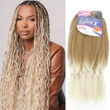 24 Polegadas 6 peças/Pacote Extensões de Cabelo Trançado Sintético Soft Yaki Pré-Esticado, Tranças de Crochê Sintéticas Profissionais Adequadas para Todas as Mulheres - Multicolorido - Visão 14