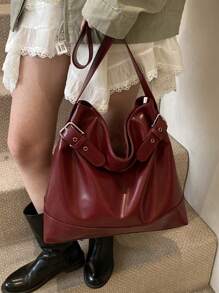 New Large Capacity Fashion Shoulder Bag Soft Tote Bag, Versatile Casual Shopping Bag, Retro Minimalist Shopping Bag With Simple Strap, Suitable For Commuting, College Students, High School Students, Shopping