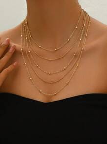 1 件时尚多层球形链项链，简约实用多功能 - Golden - 查看 2