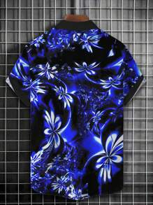 Hawaiian Gradient Floral 3D Print Men's Button Pocket Short Sleeve Shirt