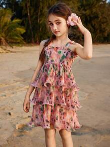 ASK JUNIOR Tween Girls Summer Ruffle Trim Vacation Princess Style Dress