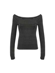 Women Y2k Vintage Off The Shoulder Tees Tops Fairy Grunge Striped Long Sleeve Boat Neck Casual Slim Fit T-Shirt Fall Spring Basic Tops Retro Streetwear Aesthetic Clothes