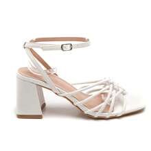 High Heels With Interwoven Lace-Up Straps And Buckle - White - View 2