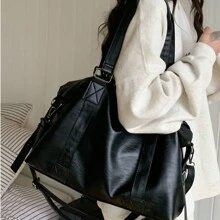 Fashion Cool Portable Travel Bag For Women Large Capacity Handbag Luggage Bag - màu đen - Xem 5